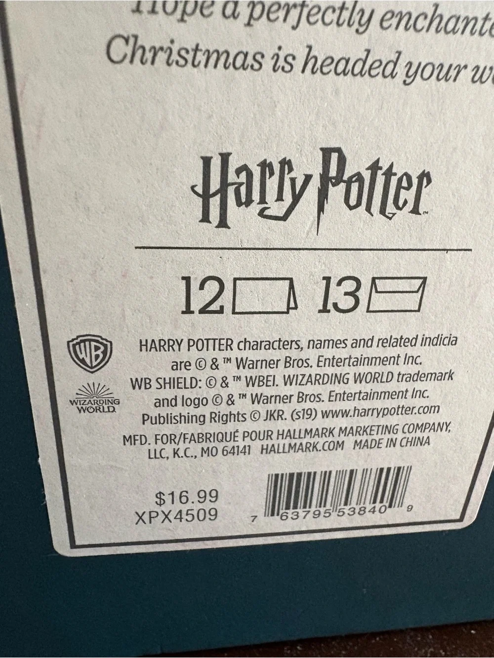 NWT-Harry Potter-factory sealed Holiday greeting cards-set of 12 with envelopes